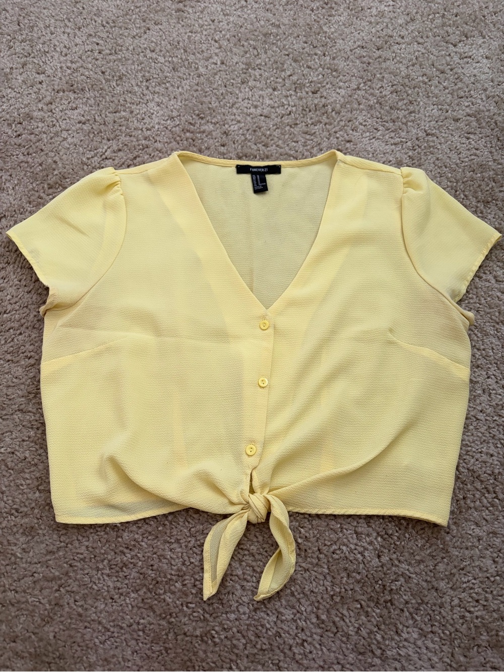 Forever 21 Pale Yellow Tie-Front V-Neck Crop Top